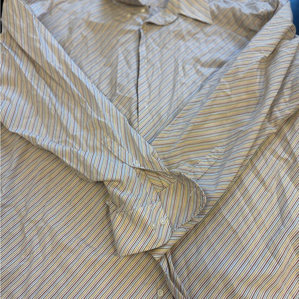 Alan Flusser L Mens‎ Button Down Striped Shirt Multicolored 100% Cotton 2XL